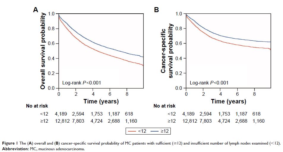 Figure 1 The (A) overall and (B) cancer-specific survival probability of MC patients...