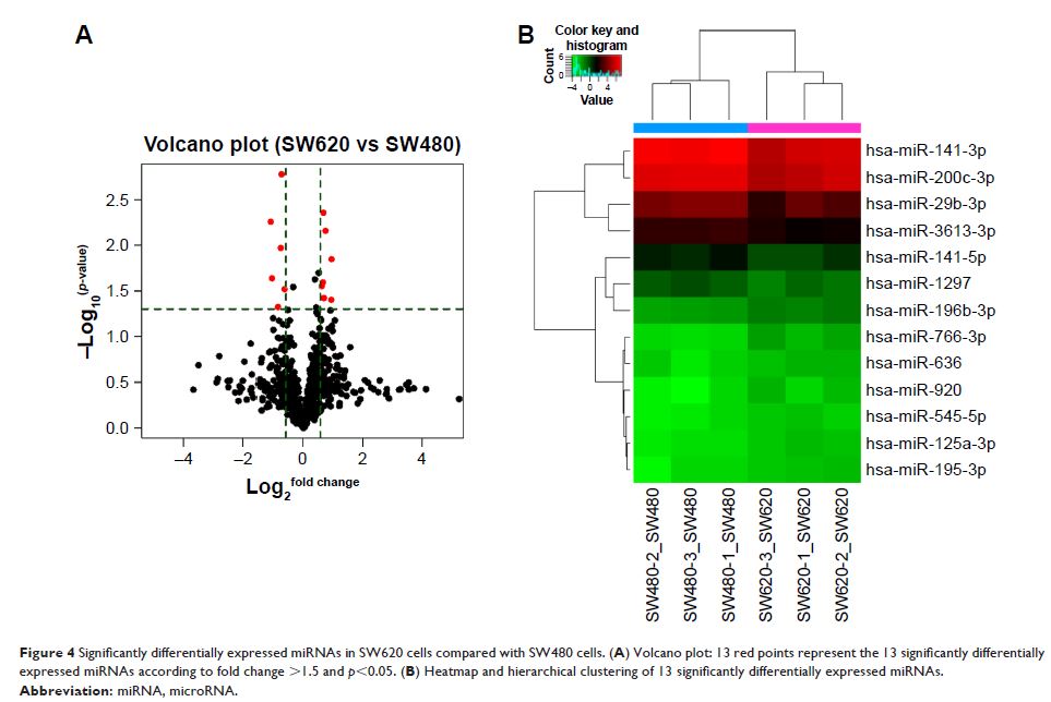 Figure 4 Significantly differentially expressed miRNAs in SW620 cells compared with...
