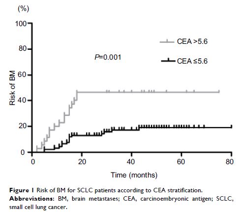 Figure 1 Risk of BM for SCLC patients according to CEA stratification.