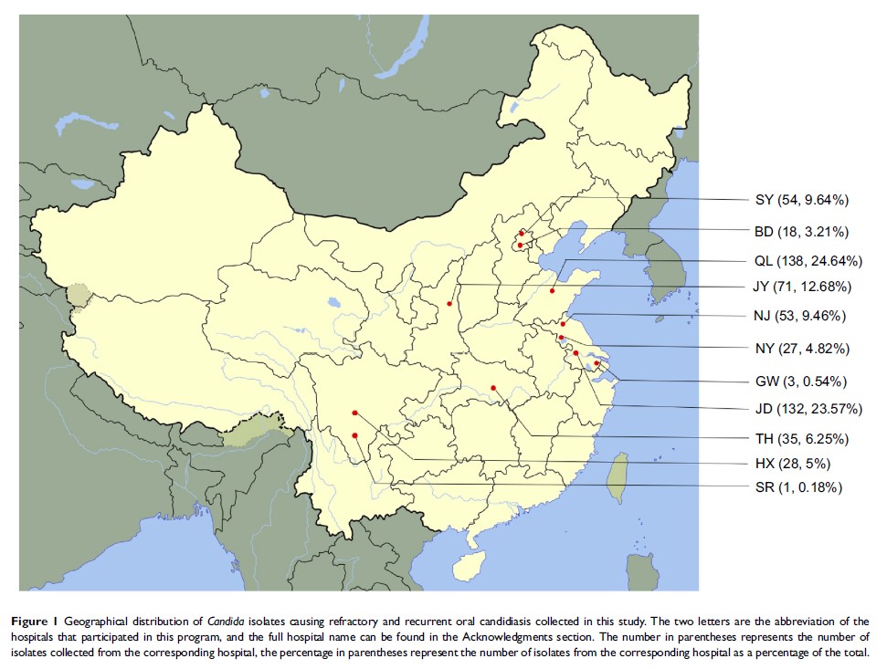 Figure 1 Geographical distribution of Candida isolates causing refractory and...