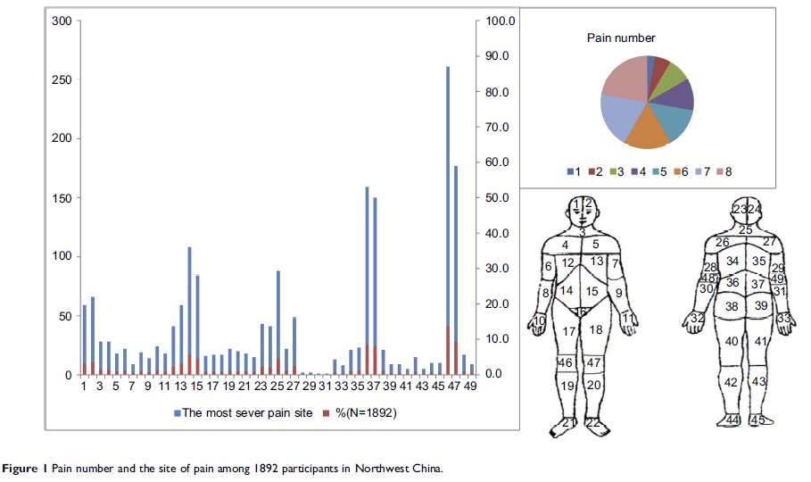 Figure 1 Pain number and the site of pain among 1892 participants in Northwest China.