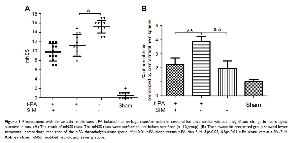 Figure 3 Pretreatment with simvastatin ameliorates t-PA-induced hemorrhage transformation in...